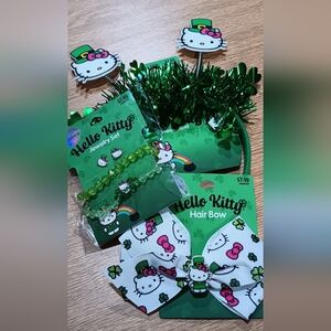 Set Of Hello Kitty St. Patricks Day  Hair Bow and Jewelry